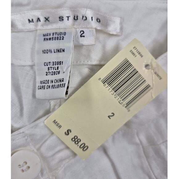 Max Studio 100% White Linen Wide Leg Button Front Pants Sz 2 Beach Cruise NWT - Picture 5 of 5